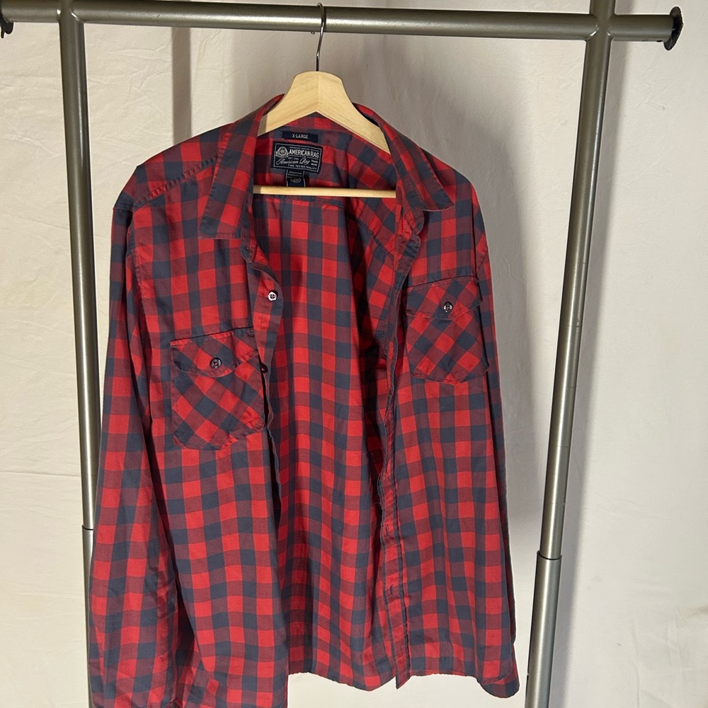 American Rag Red and Dark Navy Plaid Button-Up Shirt